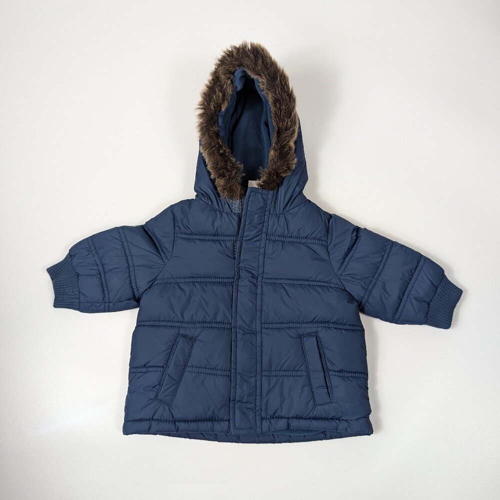 Gymboree Fleece Lined Hooded Puffer Jacket with Faux Fur Trimmed Hood 6-12M